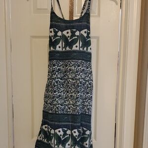 Floral Green Sleeveless Knee Length Dress